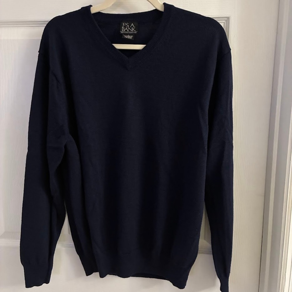 Jos A Bank Executive Collection Men's Sweater Blue Merino Wool Blend V Neck L